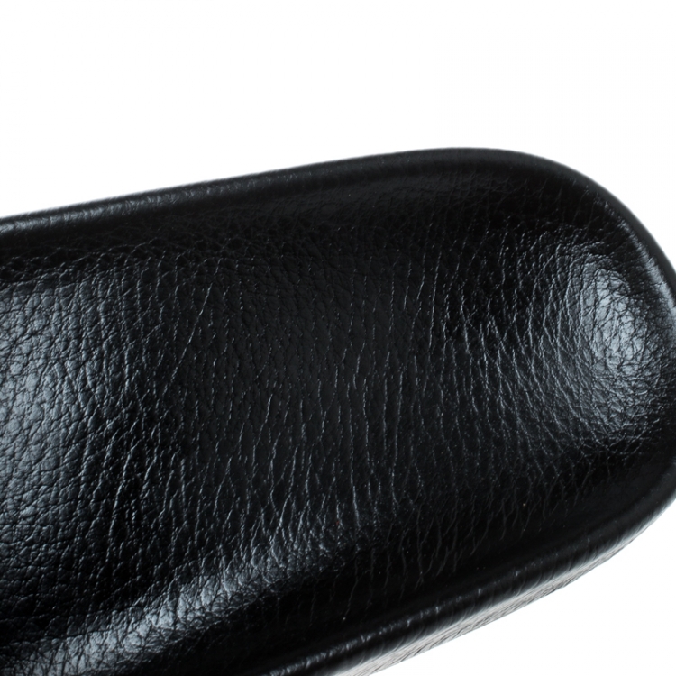 Pre Owned Balenciaga Black Logo Stamped Leather Slide Sandals Size 38