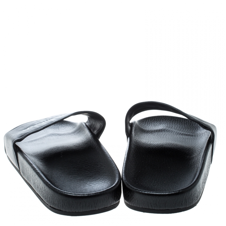 Pre Owned Balenciaga Black Logo Stamped Leather Slide Sandals Size 38