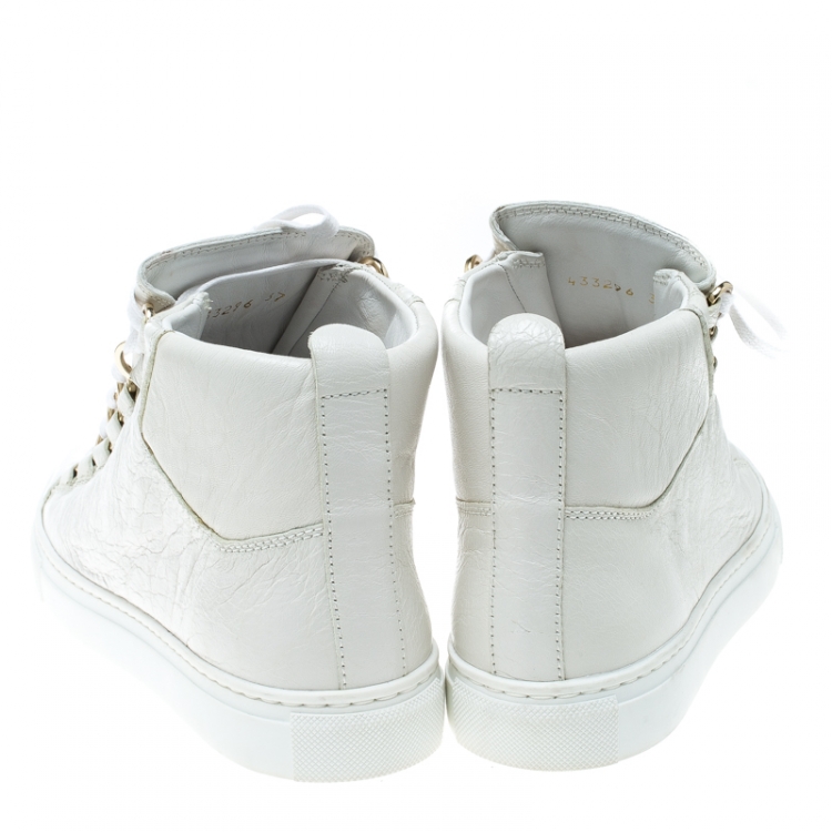 Pre Owned Balenciaga White Leather Arena Platform Sneakers Size 37