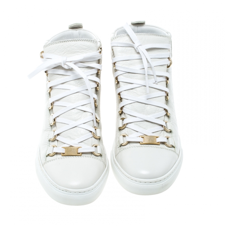 Pre Owned Balenciaga White Leather Arena Platform Sneakers Size 37