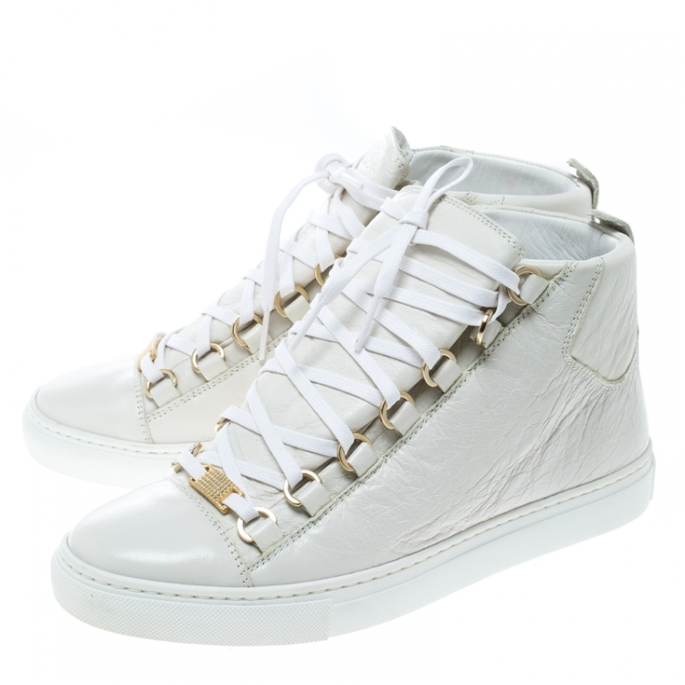 Pre Owned Balenciaga White Leather Arena Platform Sneakers Size 37