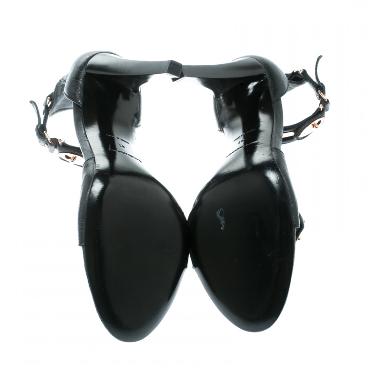 Pre Owned Balenciaga Black Leather Buckle Detail Ankle Strap Sandals Size 41