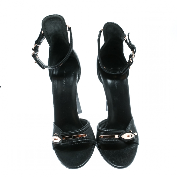 Pre Owned Balenciaga Black Leather Buckle Detail Ankle Strap Sandals Size 41