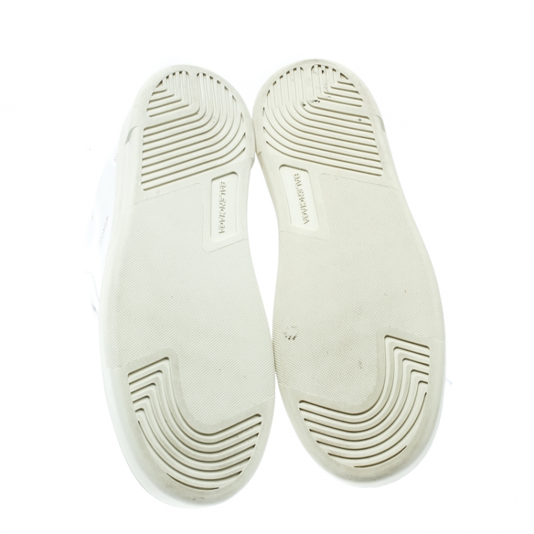 Pre Owned Balenciaga White Logo Printed Leather Lace Up Sneakers Size 38