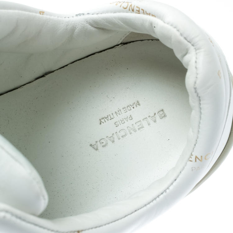Pre Owned Balenciaga White Logo Printed Leather Lace Up Sneakers Size 38