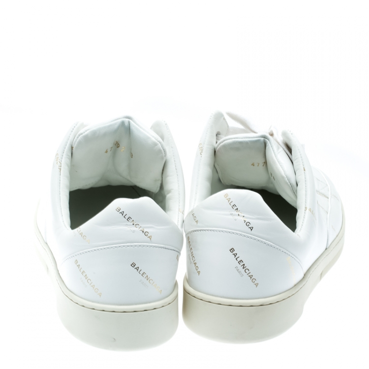 Pre Owned Balenciaga White Logo Printed Leather Lace Up Sneakers Size 38