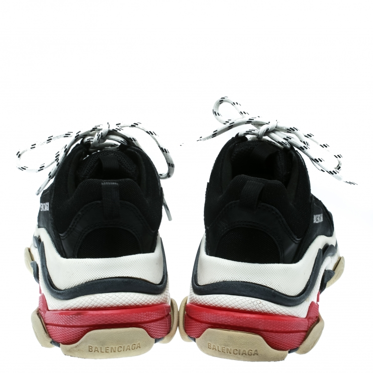 Pre Owned Balenciaga Black Mesh And Leather Triple S Platform Sneakers Size 38
