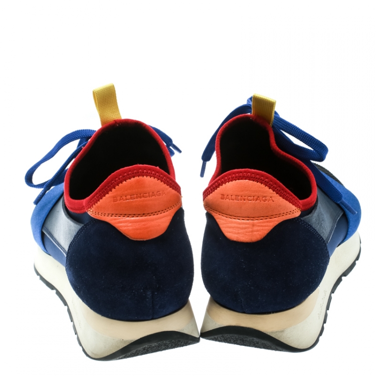Pre Owned Balenciaga Blue Mesh And Suede Race Runner Sneakers Size 39