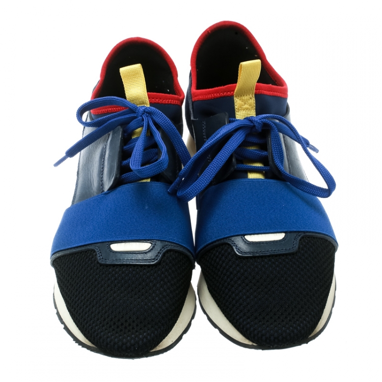 Pre Owned Balenciaga Blue Mesh And Suede Race Runner Sneakers Size 39