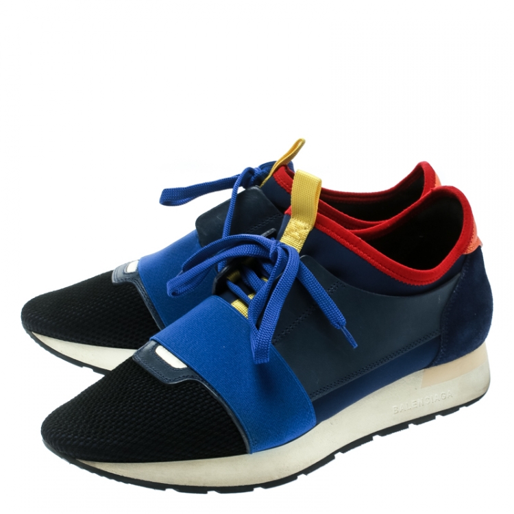 Pre Owned Balenciaga Blue Mesh And Suede Race Runner Sneakers Size 39