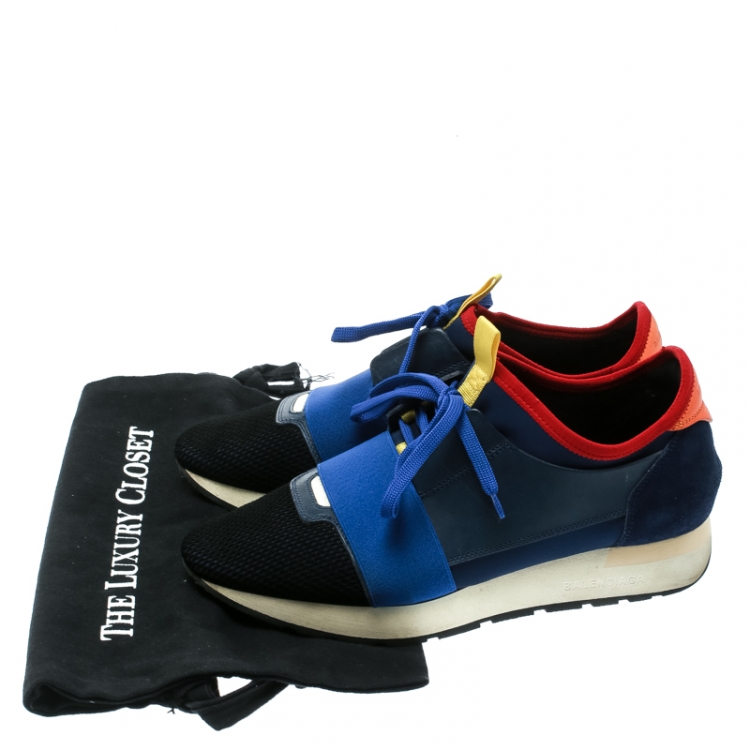 Pre Owned Balenciaga Blue Mesh And Suede Race Runner Sneakers Size 39