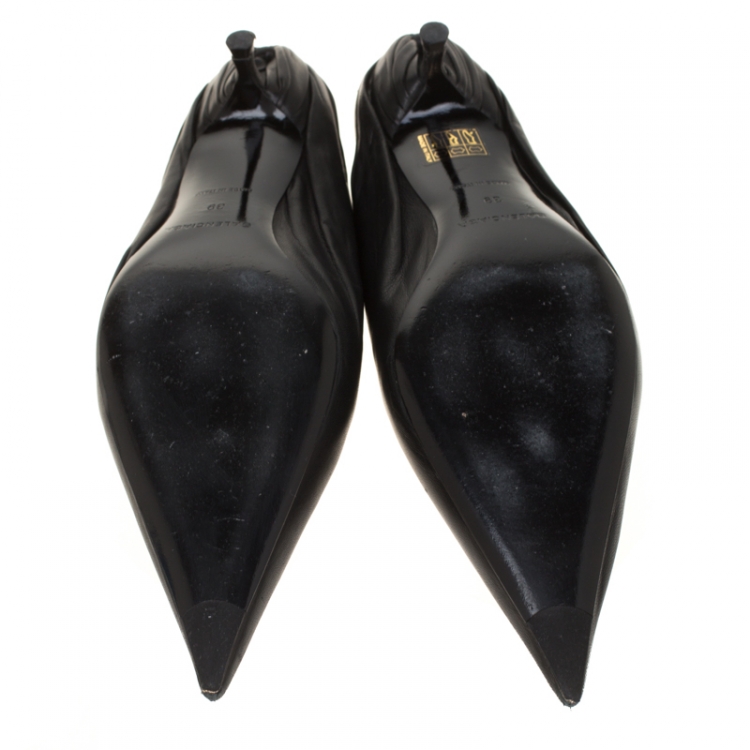 Pre Owned Balenciaga Black Leather Knife Pointed Toe Mules Size 39