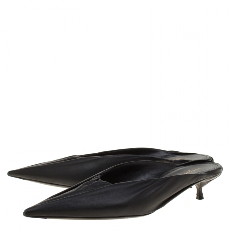 Pre Owned Balenciaga Black Leather Knife Pointed Toe Mules Size 39