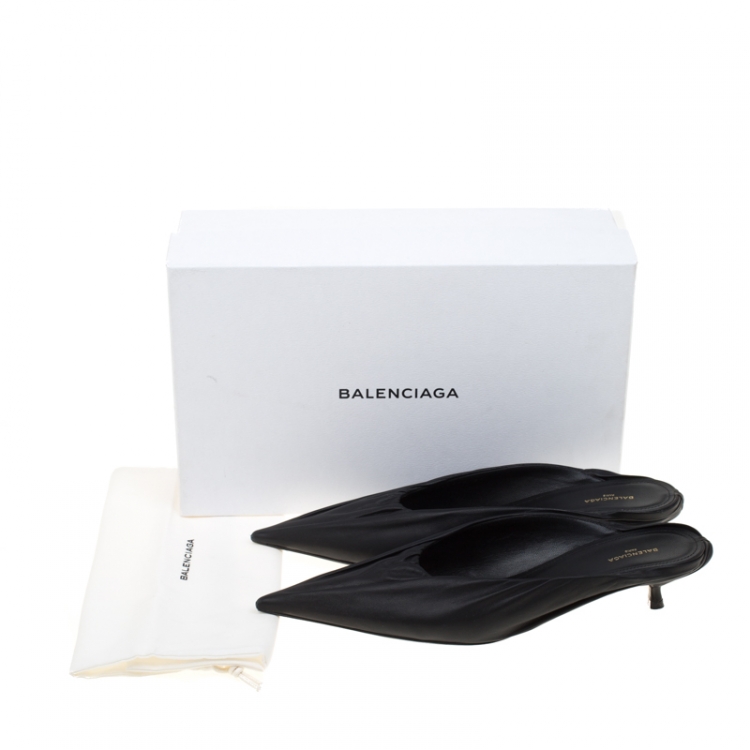 Pre Owned Balenciaga Black Leather Knife Pointed Toe Mules Size 39