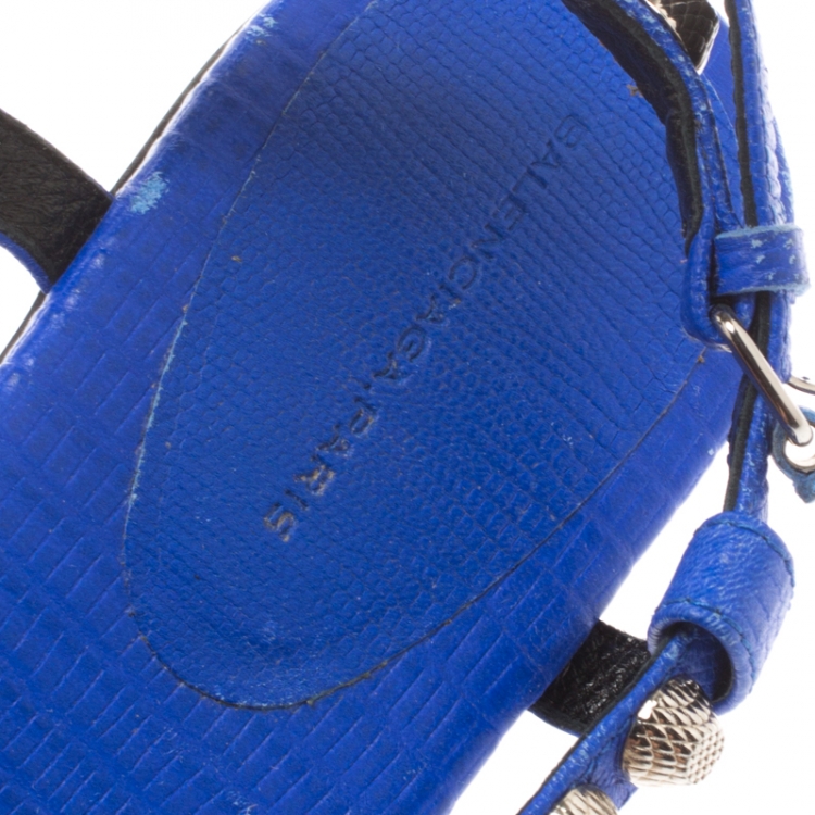 Pre Owned Balenciaga Blue Studded Leather Arena Thong Sandals Size 41
