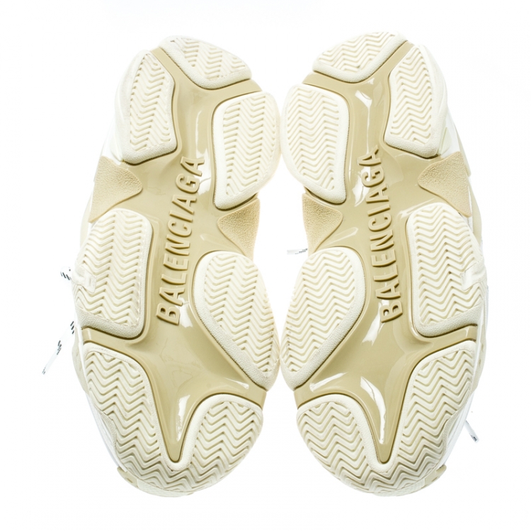 Pre Owned Balenciaga White Mesh And Leather Triple S Platform Sneakers Size 40