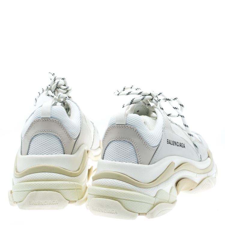 Pre Owned Balenciaga White Mesh And Leather Triple S Platform Sneakers Size 40