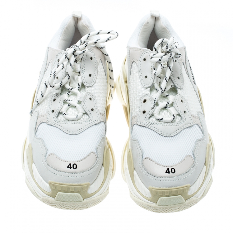 Pre Owned Balenciaga White Mesh And Leather Triple S Platform Sneakers Size 40