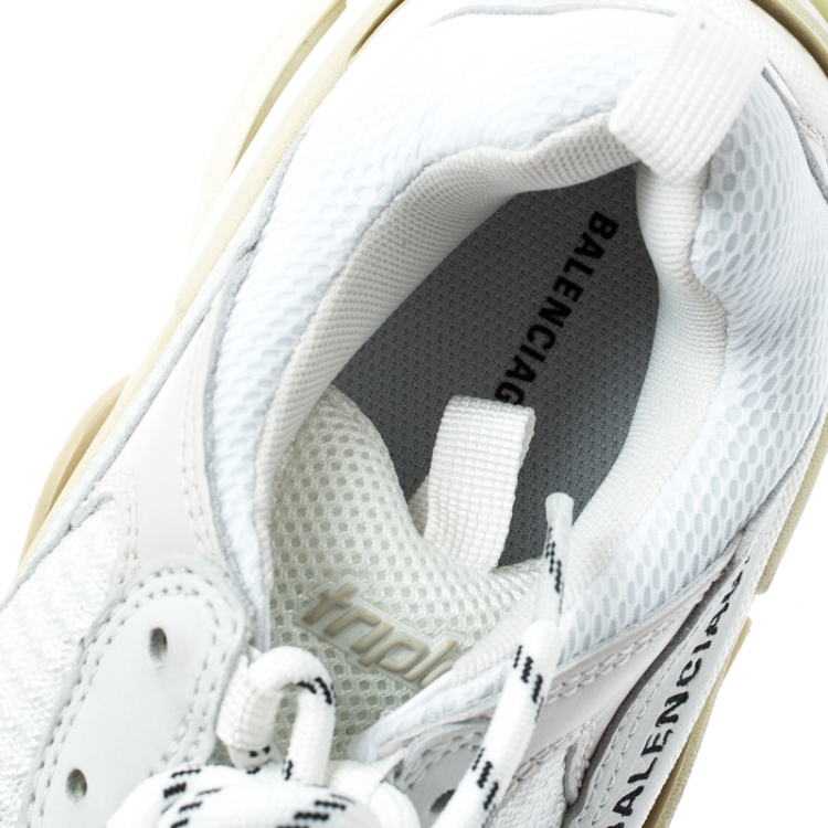Pre Owned Balenciaga White Mesh And Leather Triple S Platform Sneakers Size 40