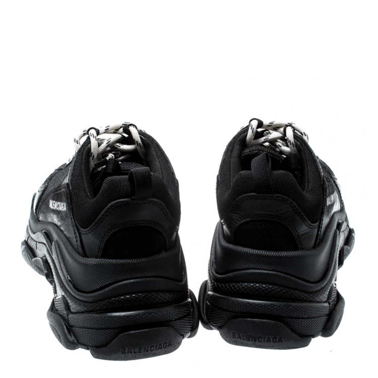 Pre Owned Balenciaga Black Mesh And Leather Triple S Platform Sneakers Size 39