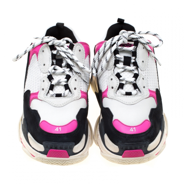 Pre Owned Balenciaga Multicolor Mesh And Leather Triple S Platform Sneakers Size 41