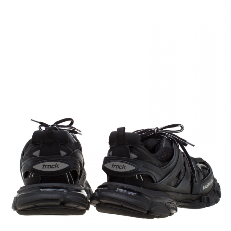 Pre Owned Balenciaga Black Leather/Mesh Track Lace Up Sneakers Size 41