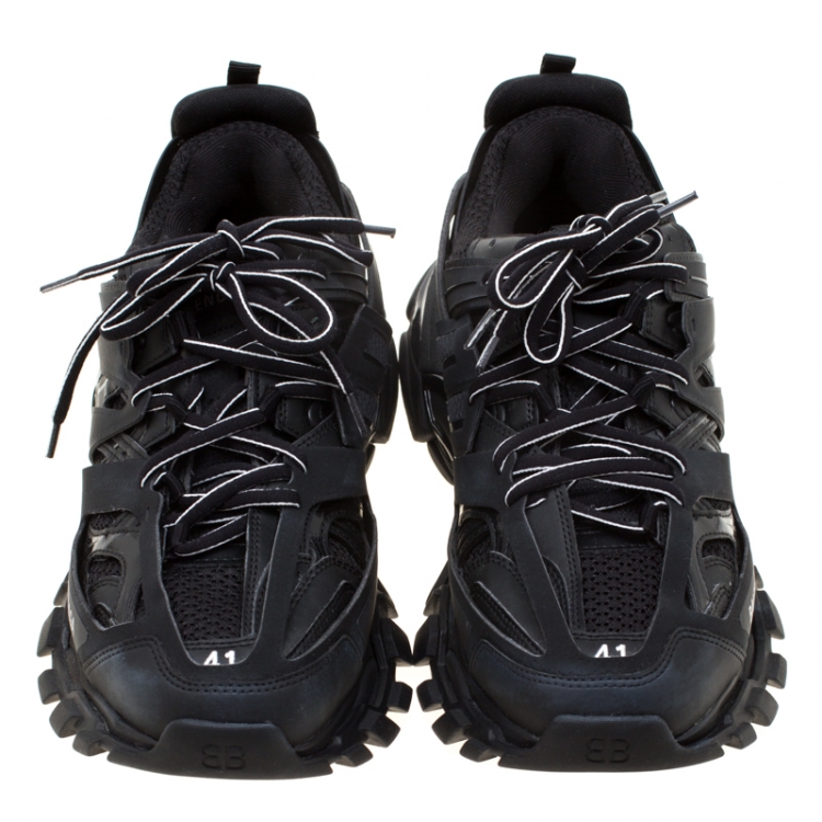 Pre Owned Balenciaga Black Leather/Mesh Track Lace Up Sneakers Size 41
