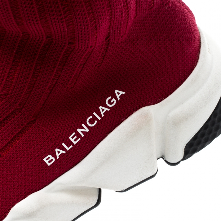 Pre Owned Balenciaga Red Cotton Knit Speed Sock Sneakers Size 36
