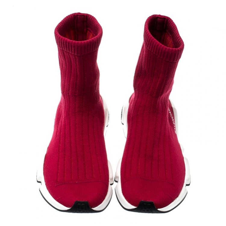 Pre Owned Balenciaga Red Cotton Knit Speed Sock Sneakers Size 36