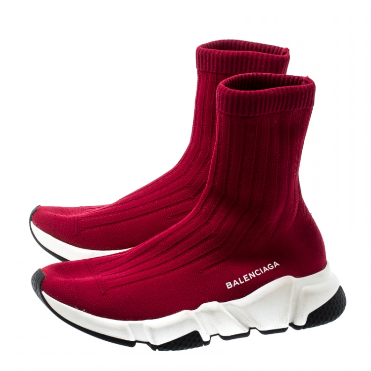 Pre Owned Balenciaga Red Cotton Knit Speed Sock Sneakers Size 36