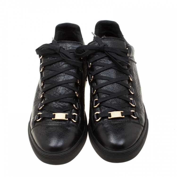 Pre Owned Balenciaga Black Leather Arena Low Top Sneakers Size 40
