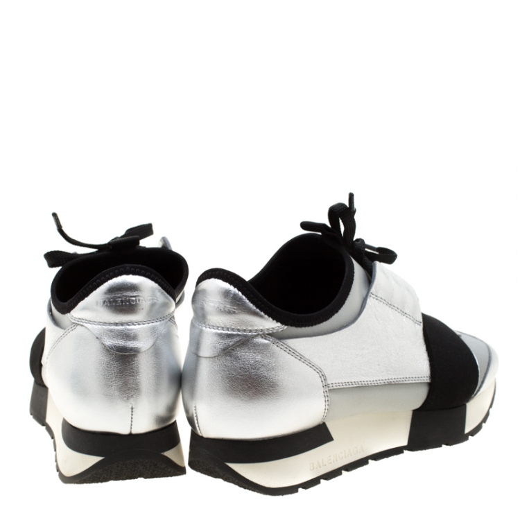 Pre Owned Balenciaga Tricolor Mesh And Leather Race Runner Sneakers Size 36
