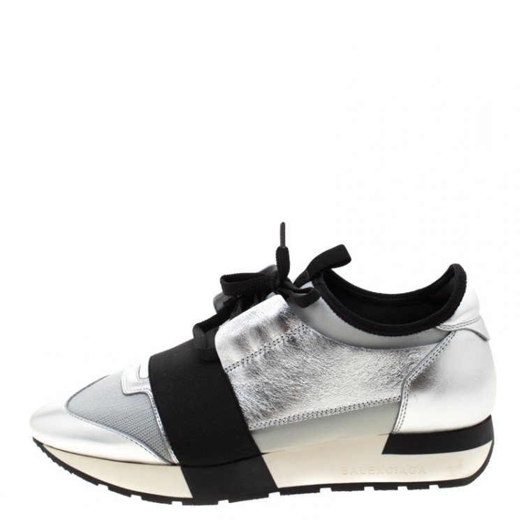 Pre Owned Balenciaga Tricolor Mesh And Leather Race Runner Sneakers Size 36