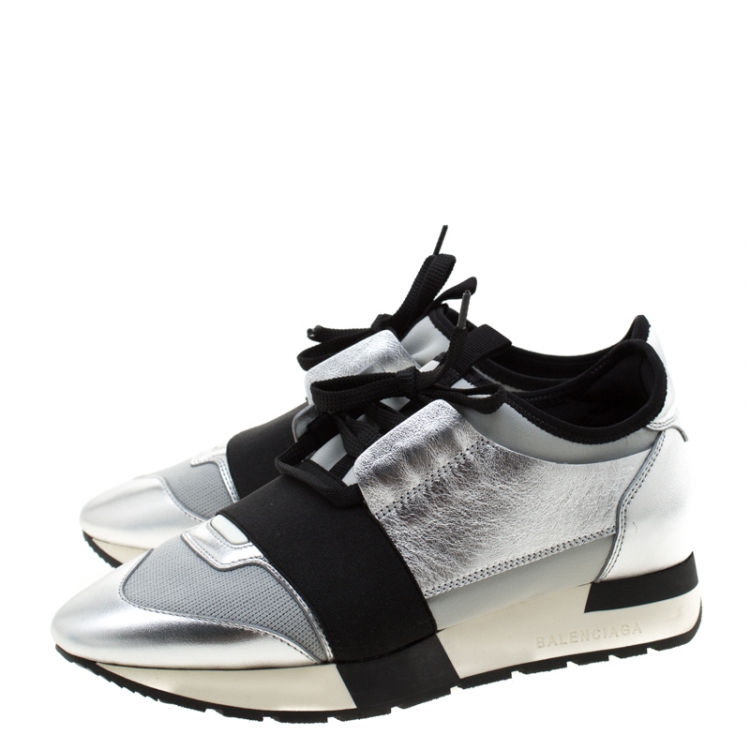 Pre Owned Balenciaga Tricolor Mesh And Leather Race Runner Sneakers Size 36