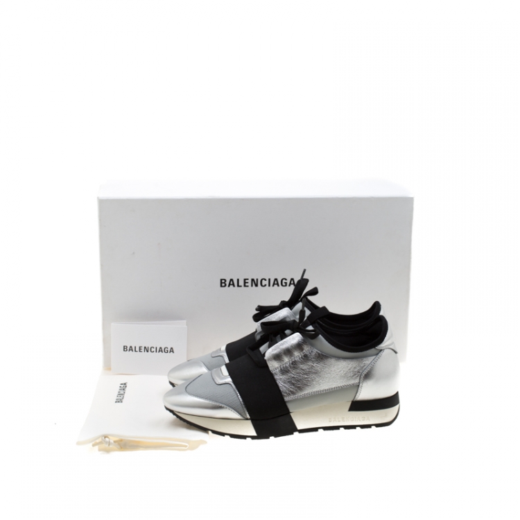 Pre Owned Balenciaga Tricolor Mesh And Leather Race Runner Sneakers Size 36