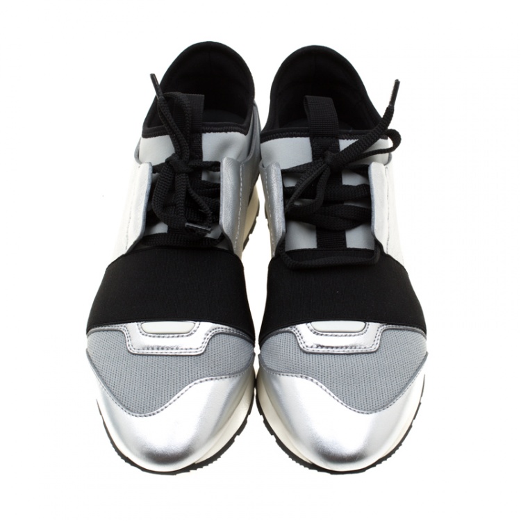 Pre Owned Balenciaga Tricolor Mesh And Leather Race Runner Sneakers Size 36