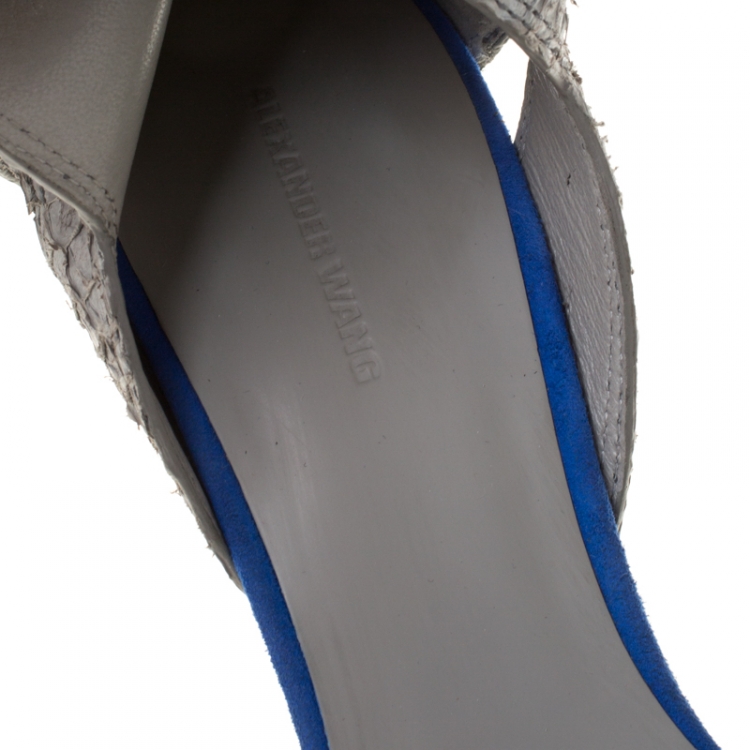Pre Owned Alexander Wang Grey Leather And Salmon Skin Trim Chloe Ankle Strap Sandals Size 37.5