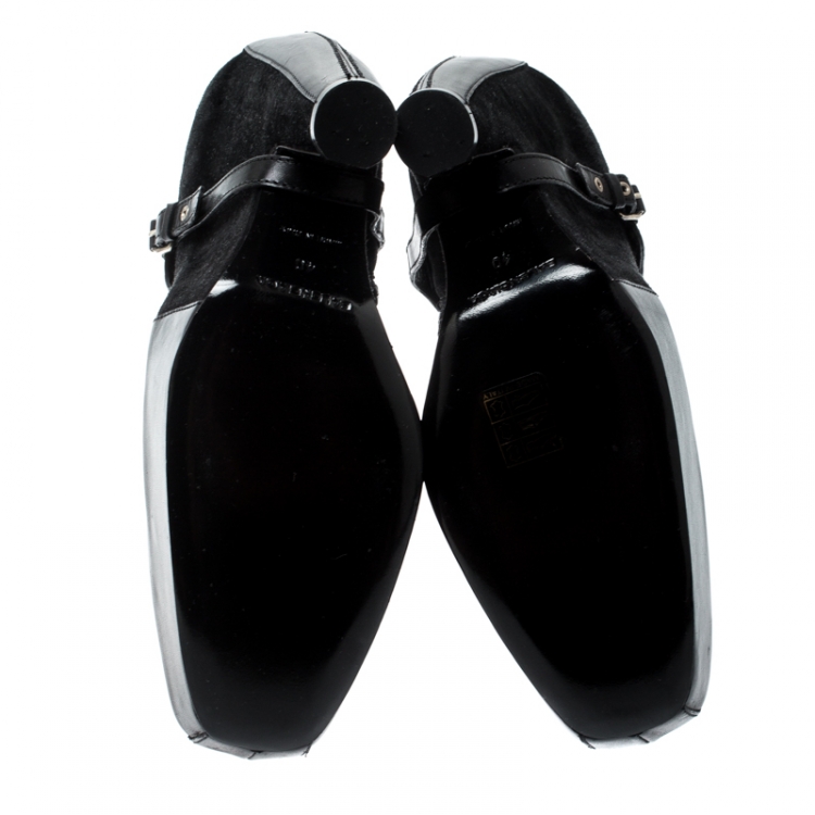 Pre Owned Balenciaga Black Leather and Suede Harness Platform Boots Size 40
