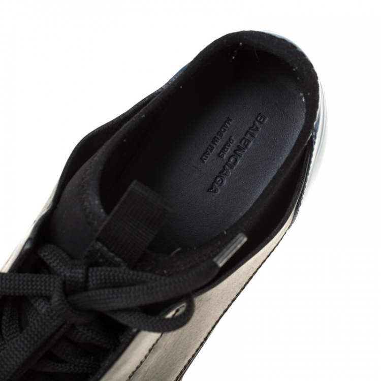 Pre Owned Balenciaga Black/Blue Leather And Mesh Race Runners Sneakers Size 38