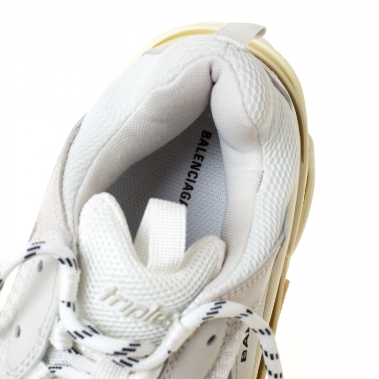 Pre Owned Balenciaga White/Grey Mesh And Leather Triple S Platform Sneakers Size 42