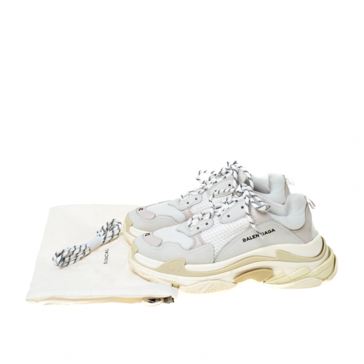 Pre Owned Balenciaga White/Grey Mesh And Leather Triple S Platform Sneakers Size 42