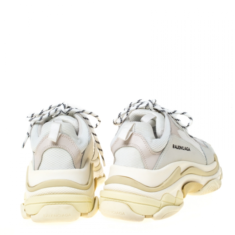 Pre Owned Balenciaga White/Grey Mesh And Leather Triple S Platform Sneakers Size 42