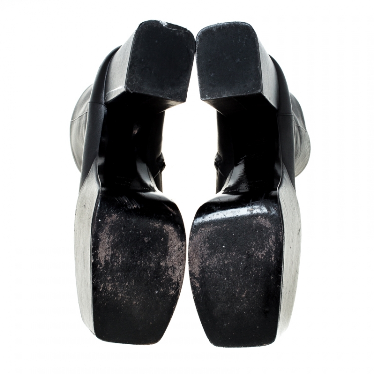 Pre Owned Balenciaga Black Leather Platform Ankle Boots Size 39