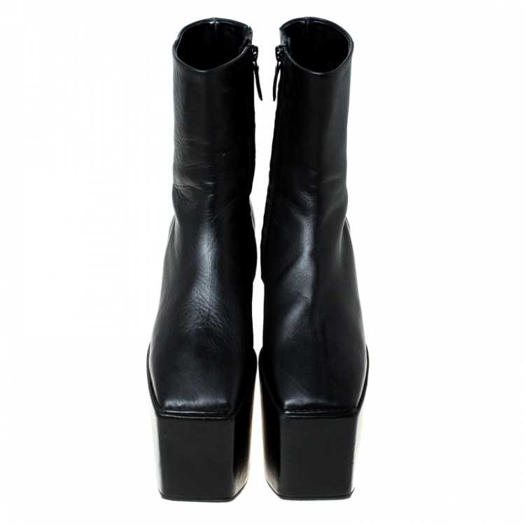 Pre Owned Balenciaga Black Leather Platform Ankle Boots Size 39