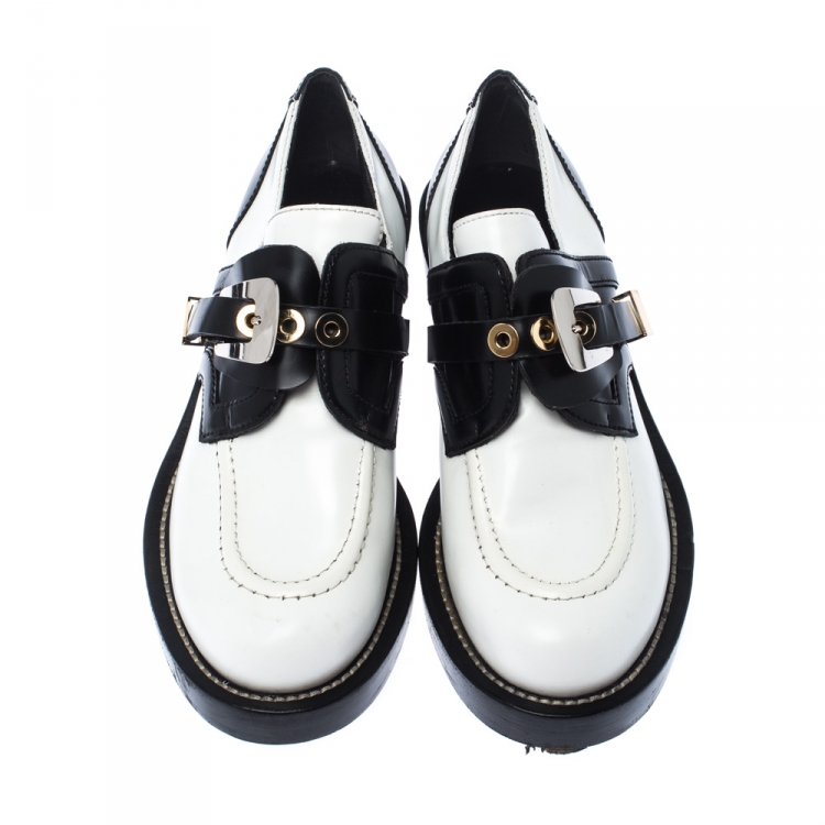 Pre Owned Balenciaga Monochrome Leather Buckle Detail Derby Size 38.5