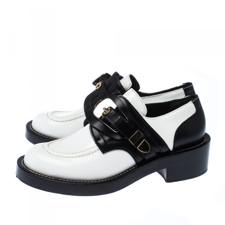 Pre Owned Balenciaga Monochrome Leather Buckle Detail Derby Size 38.5