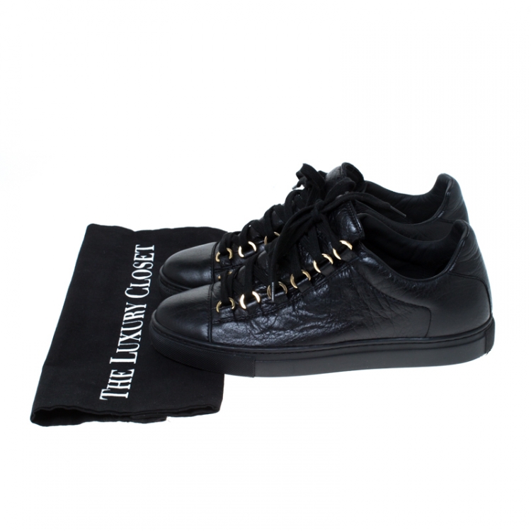 Pre Owned Balenciaga Black Crinkled Leather Arena Low Cut Sneakers Size 37