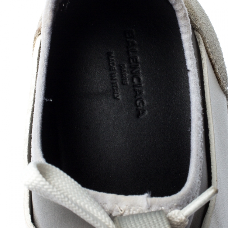 Pre Owned Balenciaga White Suede Leather And Stretch Fabric Race Runners Lace Up Sneakers Size 39