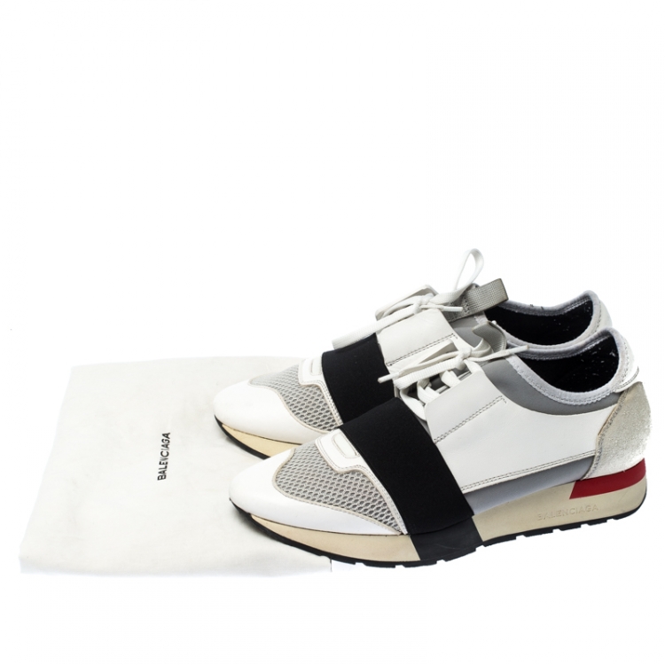 Pre Owned Balenciaga White Suede Leather And Stretch Fabric Race Runners Lace Up Sneakers Size 39