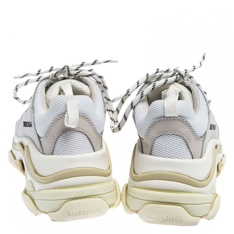 Pre Owned Balenciaga White/Beige Nubuck/Mesh Triple S Trainer Sneakers Size 36